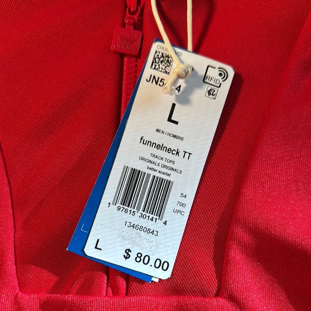 Adidas Red 1/4 Zip Up Sweatshirt Jacket with Signature Stripes Size L NWT